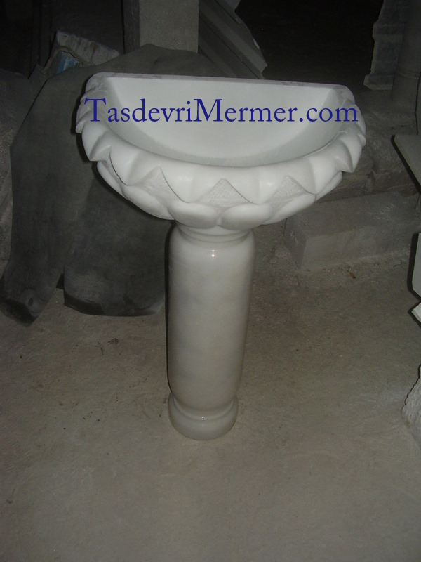 Mermer Levabo Afyon Beyaz Ayak Silindir